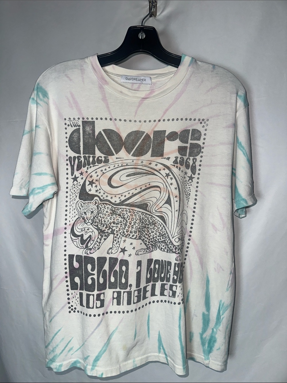 Daydreamer  White Tie-Dye Tee with Teal & Pink Accents - The Doors Graphic